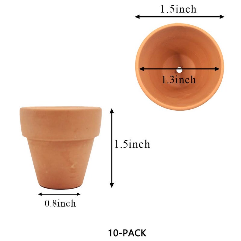 Yishang mini Terracotta Pots with Drainage Holes - 1.5 inches Tiny Clay Nursery Pots for Indoor/Outdoor Mini Plant, DIY Crafts, Wedding Favors(10 Pack) - Image 2